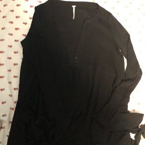 Free People Waffle knit long sleeve tunic with buttons